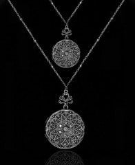 Anne & Kız Takım Gümüş Renkli nikel kaplama Cevşen Kolye