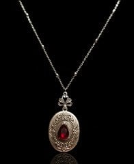 Gümüş renk-Bordo Taşlı Vintage Cevşen Kolye