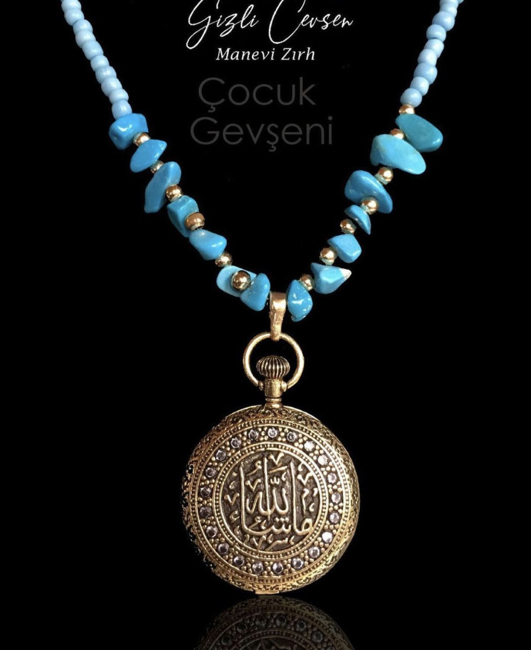 Firuze Taşlı Çocuk Cevşen Kolye