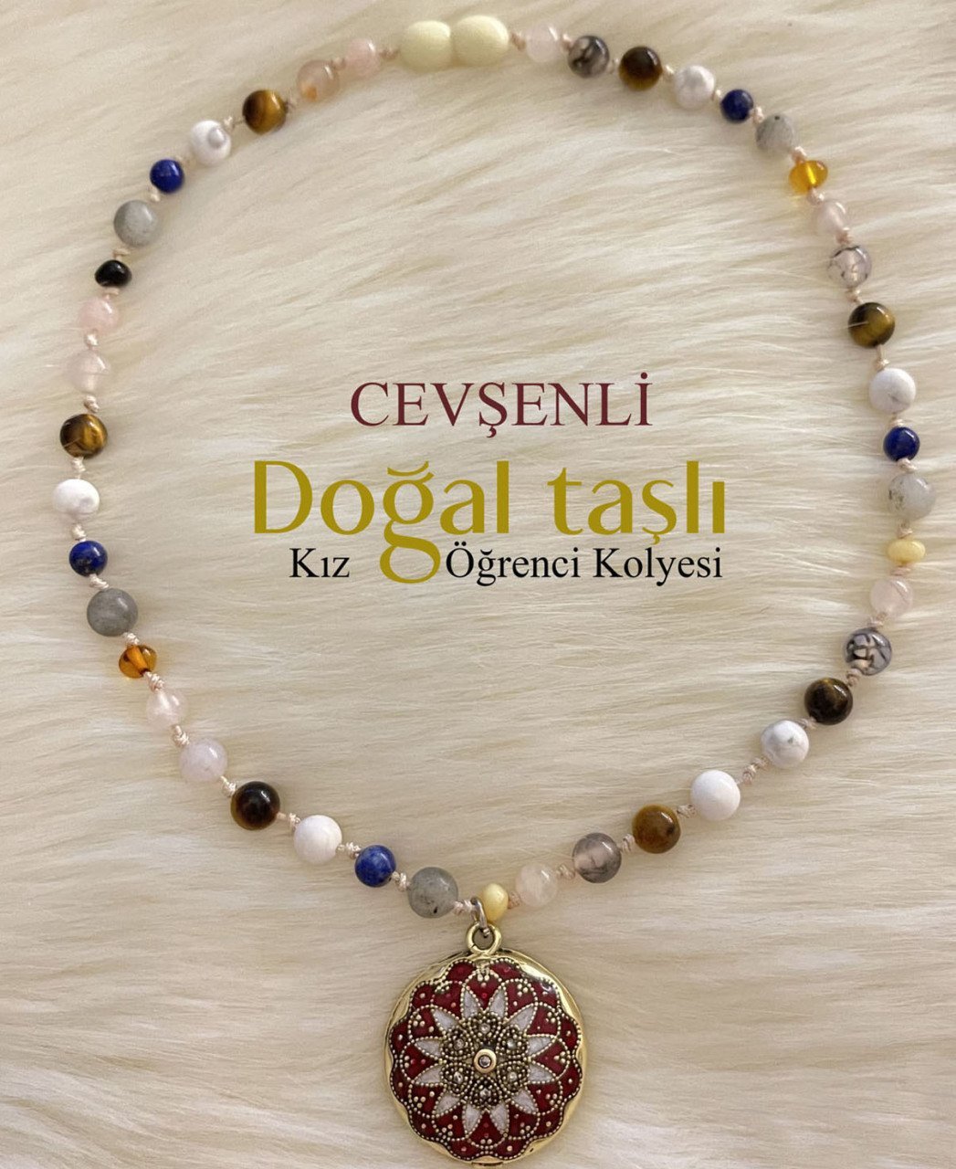 Doğal Taşlı Başarı Kolyesi Mineli Kız 60 cm.