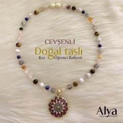 Doğal Taşlı Başarı Kolyesi Mineli Kız 50 cm.