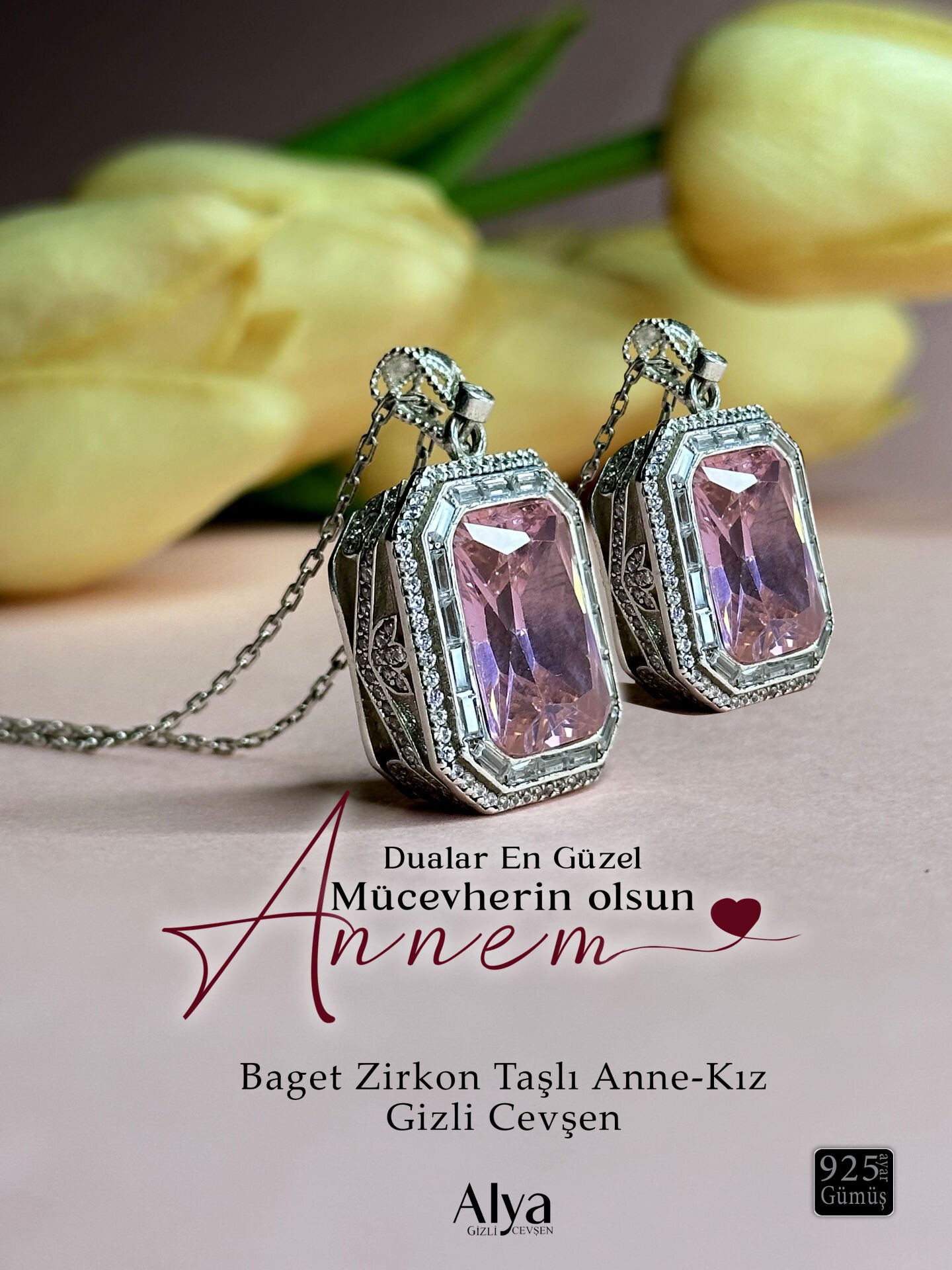 Anne kız  Pembe Taşlı Baget Cevşen