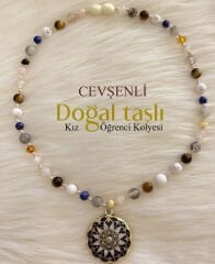 siyah  mineli kız doğal taşlı öğrenci kolyesi